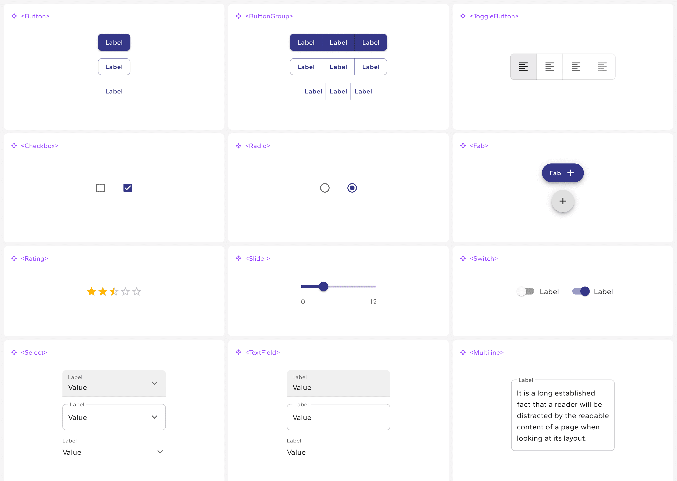 Component library sheet from the CAPData Platform design system